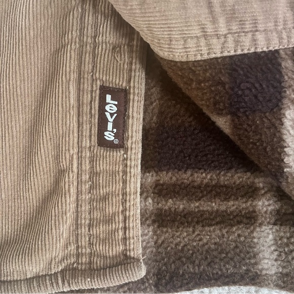 Levis Corduroy Coat Mens L Tan Brown Plaid Fleece Flannel Lined Barn Shacket CS - Picture 5 of 5